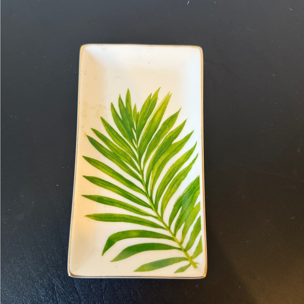 Trinket Tray with Green Leaf Design